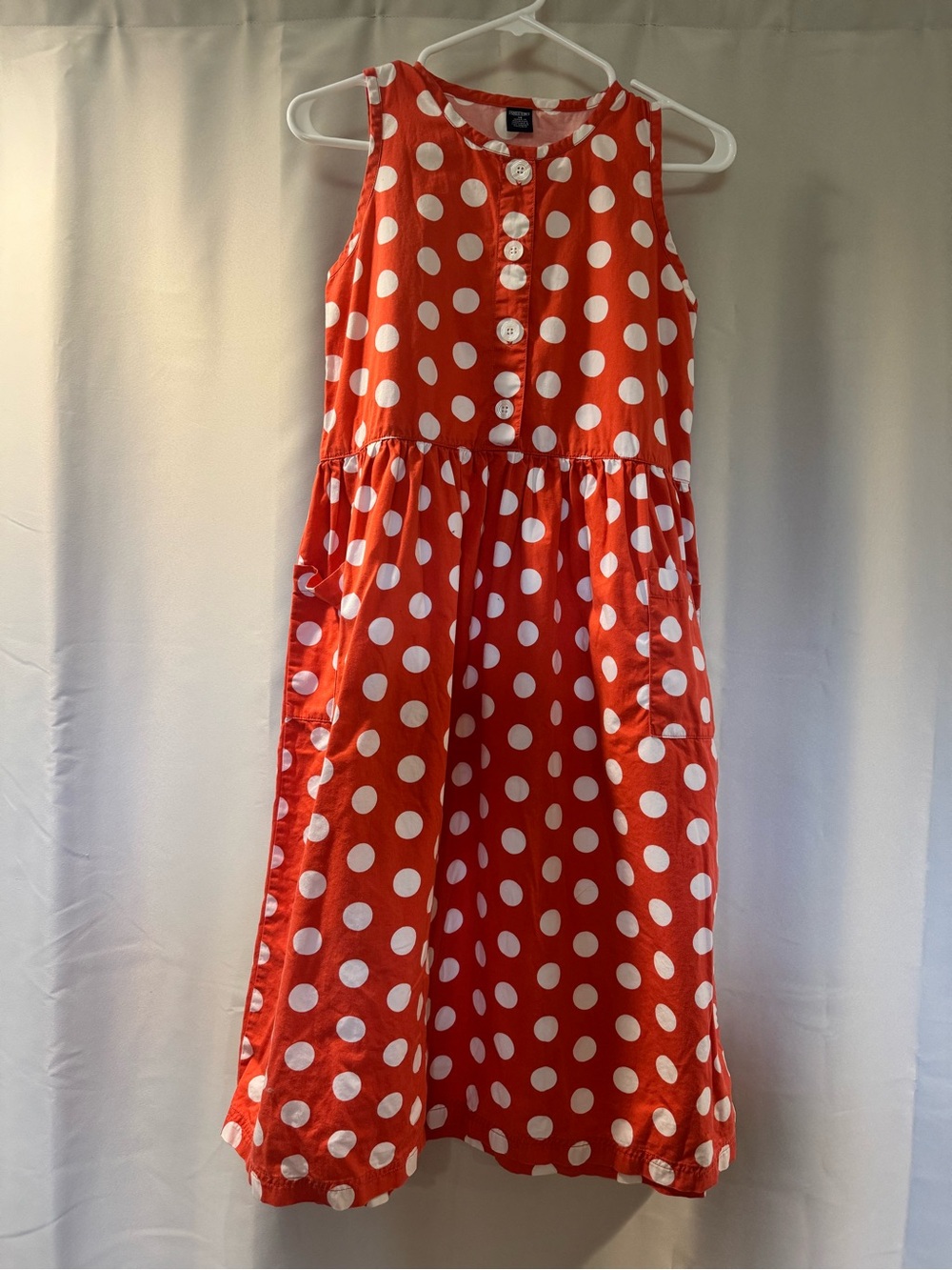 Lands' End Red and White Polka Dot Sleeveless Button-Front Dress